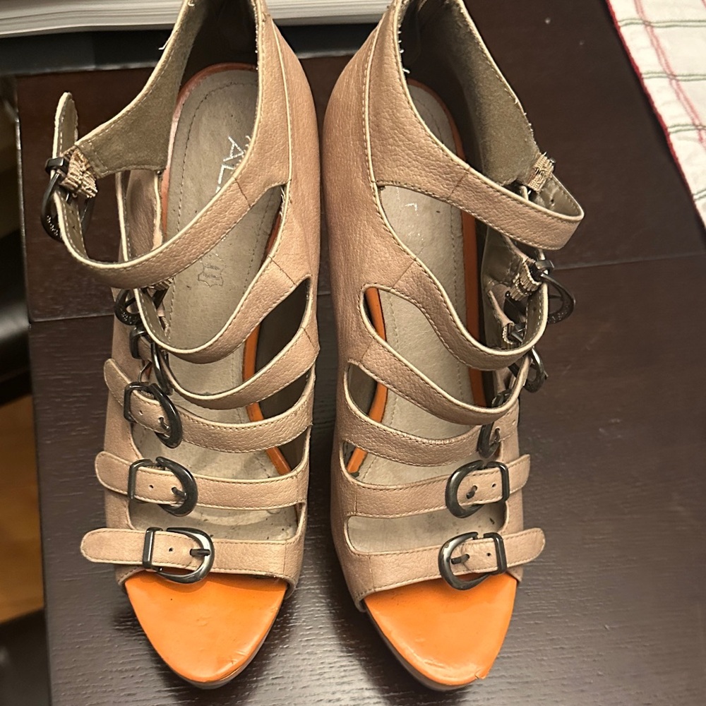Aldo Tan and Orange Strappy Heels